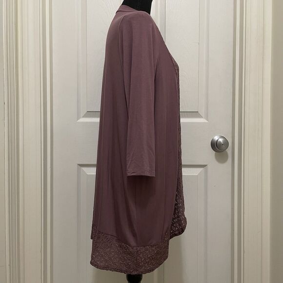 Torrid Super Soft Knit Cardigan Crochet Trim Rose Taupe 3/4 Sleeve Size 0 Large - Picture 4 of 11